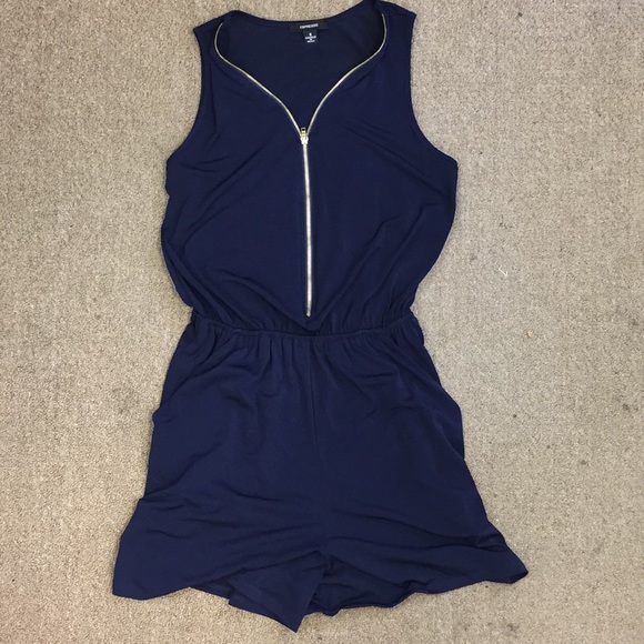Espresso Dresses & Skirts - Navy and gold zipper romper